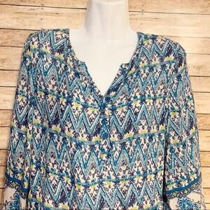 Lucy and Laurel Printed Blue Boho Flowy Top